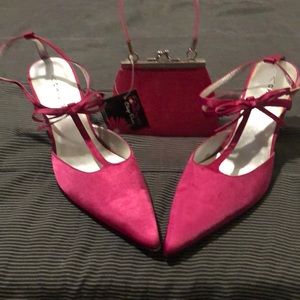 Hot Pink 8 1/2 Heels with a matching clasp purse